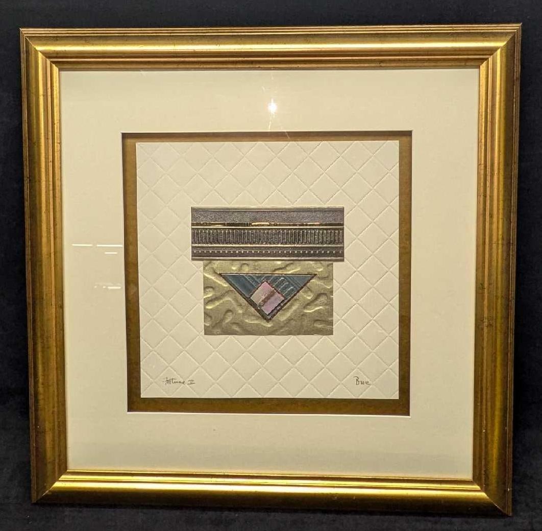 Joy Broe Textured Art Mixed Media Fortune II R69: Joy Broe Textured Art Mixed Media Fortune II R69. This is approx 23 3/4" x 1 1/4" x 22 5/8" and it weighs 6.50lbs. This was signed and named by the artist near the bottom before the matting. The frame