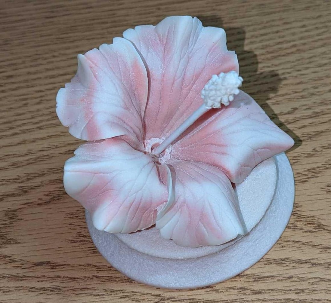 Hand-carved Carinia Coral Hibiscus Flower Figure