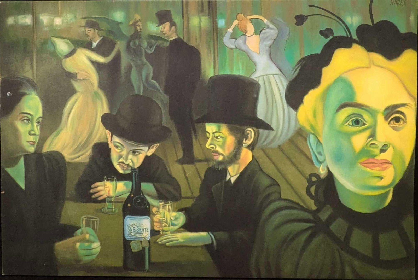 Absinthe Refined Ron English Toulouse Lautrec Print On Canvas D: Absinthe Refined Ron English Toulouse Lautrec Print On Canvas D. This is approx 36" x 1/2" x 23 3/4" and it weighs 1.90lbs. Please note, the signature on the top right of the canvas is part of the