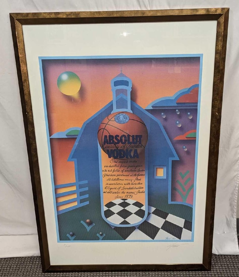 S&N Absolut Statehood: Indiana James Willie Faust Print: S&N Absolut Statehood: Indiana James Willie Faust Print.This lithograph is #74 out of #400. The framed print is approx 28 1/2" x3/4" x 40 3/4" and it weighs 11.40lbs. The frame has