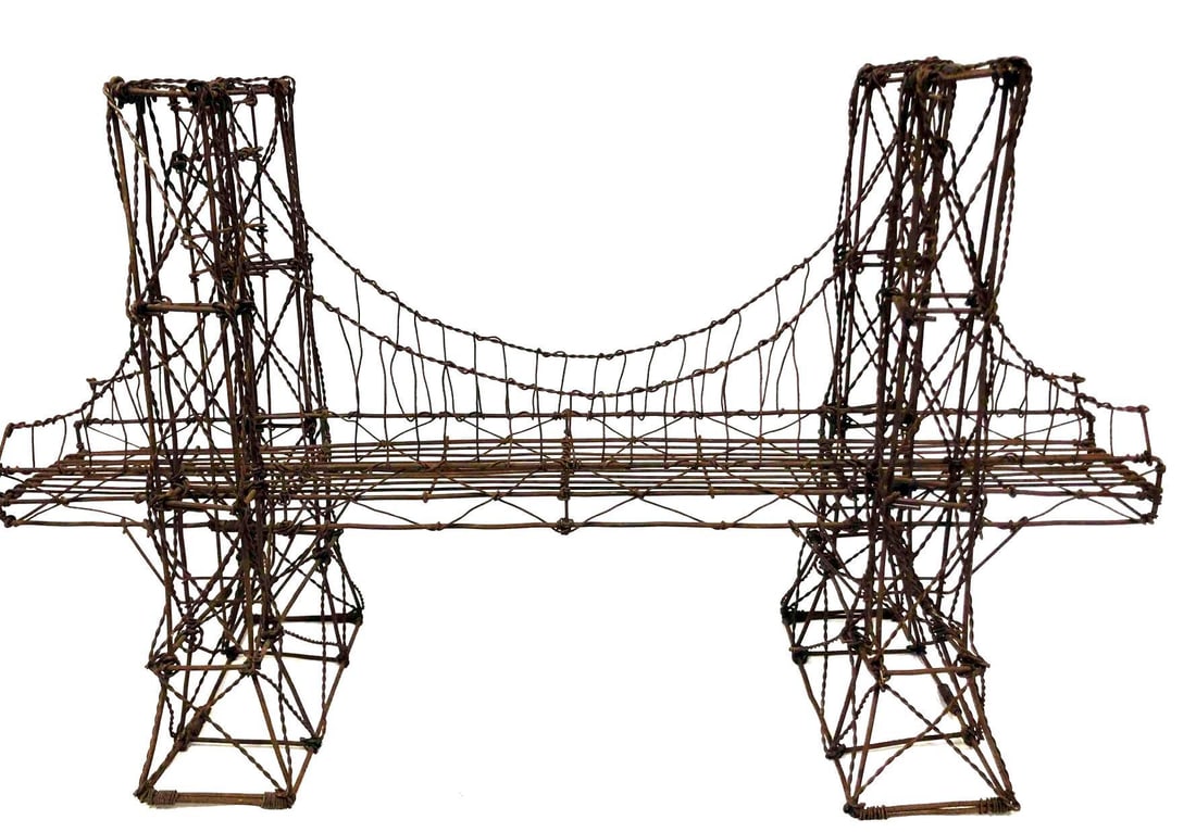 Vintage Art Wire Bridge Sculpture: This lot contains a Vintage Art Wire Bridge Sculpture. It is approx 26 1/2" x 9" x 15 3/4" and it weighs about 4.1lbs. Overall the sculpture is in good used condition with some light wear consistent w
