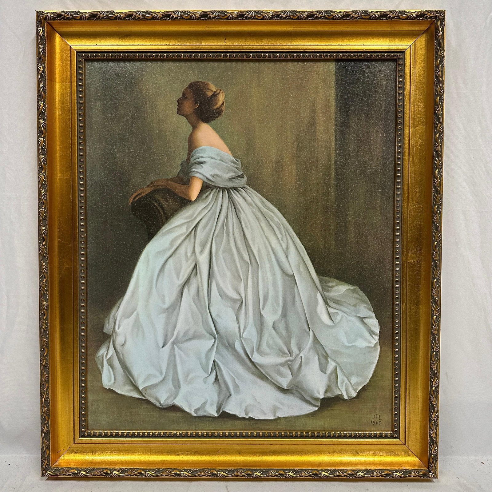JPL 1969 Portrait Of Woman In White Gown Textured Art Print on Canvas (1 of 15)