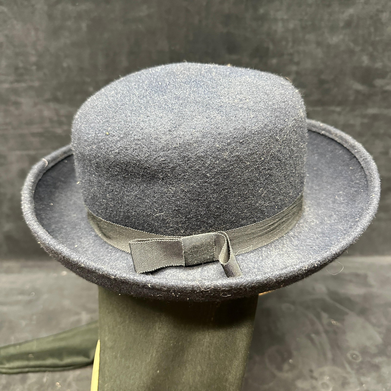 Dark Blue Wool Felt Wide Brim Hat With Neck Drape (1 of 7)