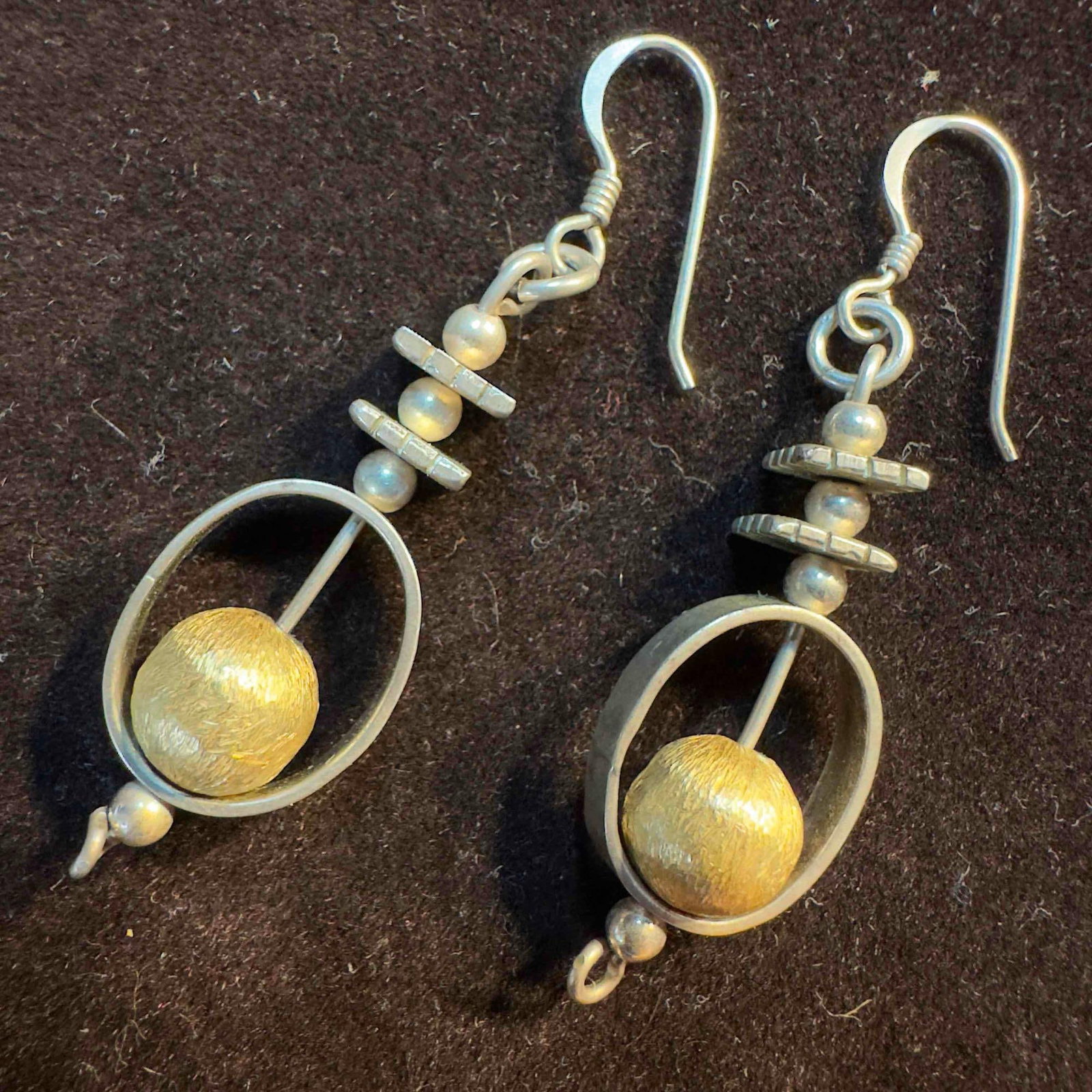Sterling Silver Drop Dangle Earrings Gold Bead Accent SS94: This item is in good pre-owned, previously used/displayed condition with noticeable light wear, and surface scratches. Please reference all photos for full details. This piece of jewelry has been test