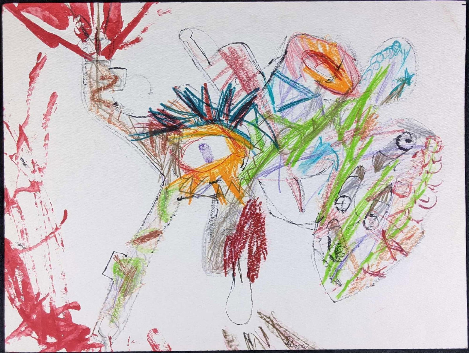 Original Art Work Pedro Vizcaíno With COA: Original Art Work Pedro Vizcaíno With COA This is an abstract work done by Pedro Vizcaíno. The painted is titled Gun-Woman 1998 Mixed media on paper 15in x 20in. This