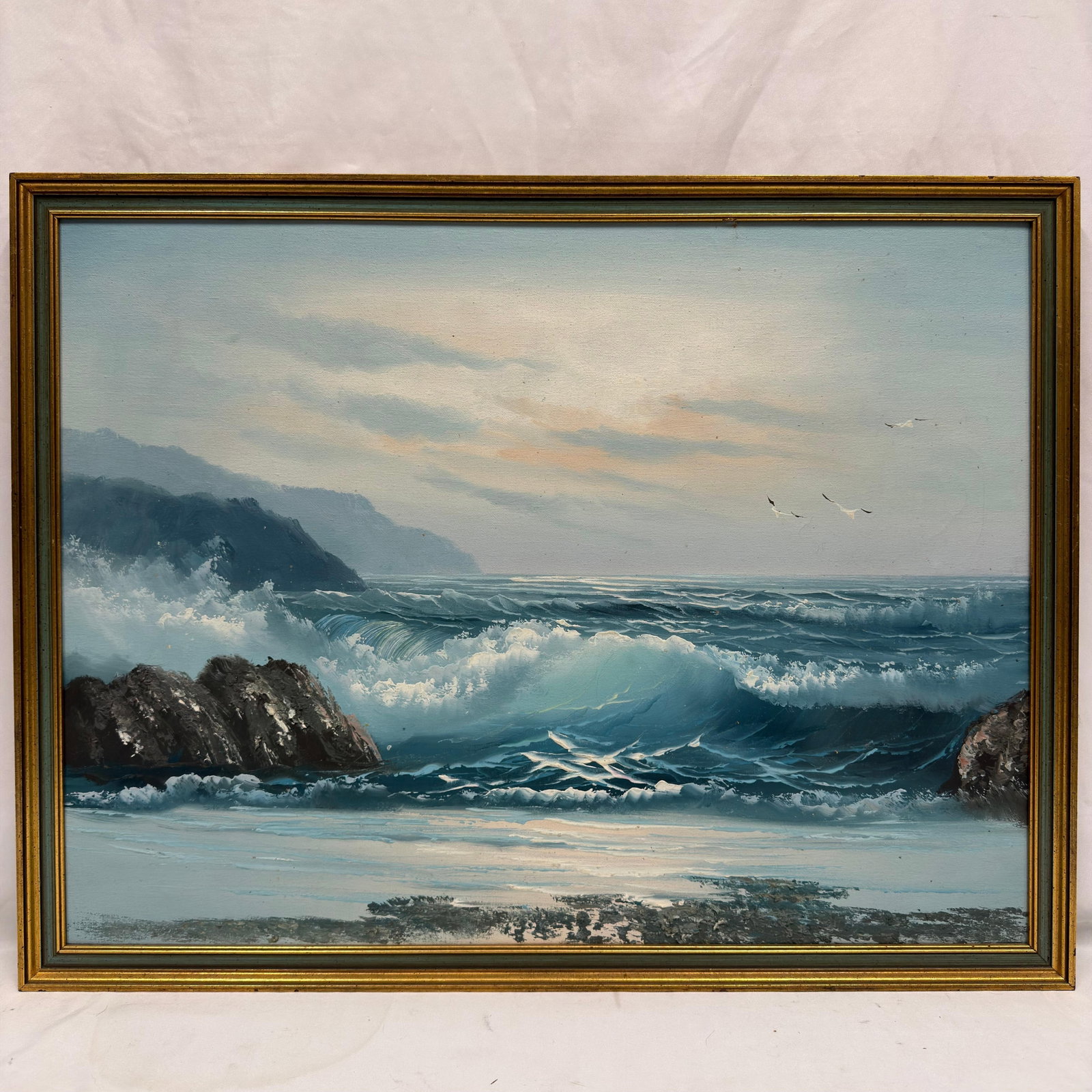 Coastal Seascape Oil Painting on Canvas Unsigned Unknown Artist (1 of 5)