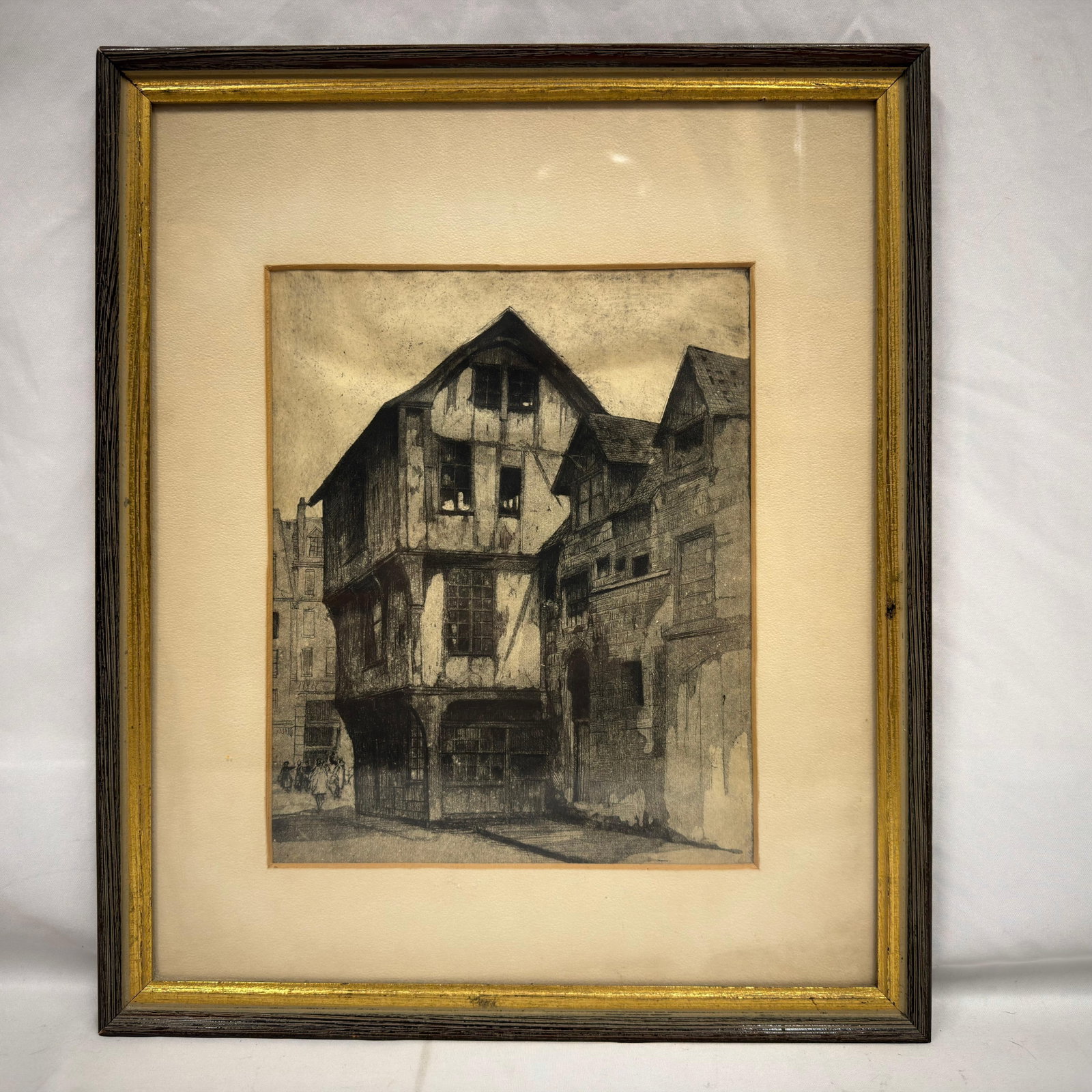 Architectural Etching of European Half Timbered Buildings Framed (1 of 4)