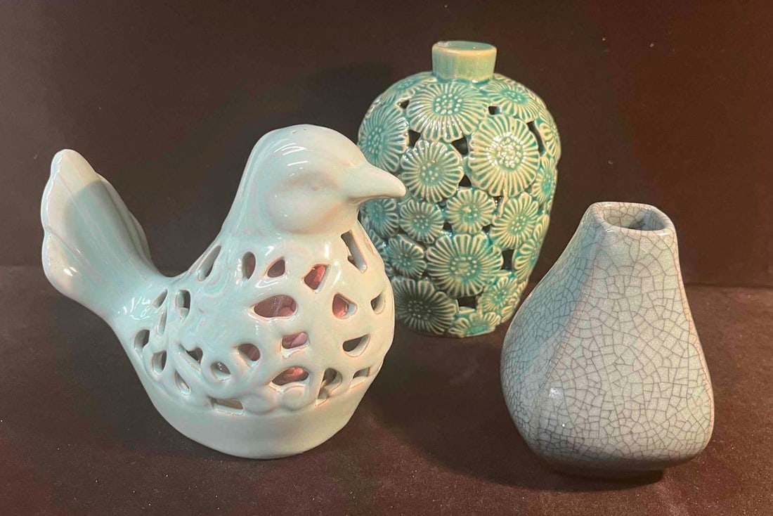 Three Blue Desk/Shelf Decor Pieces (1 of 8)