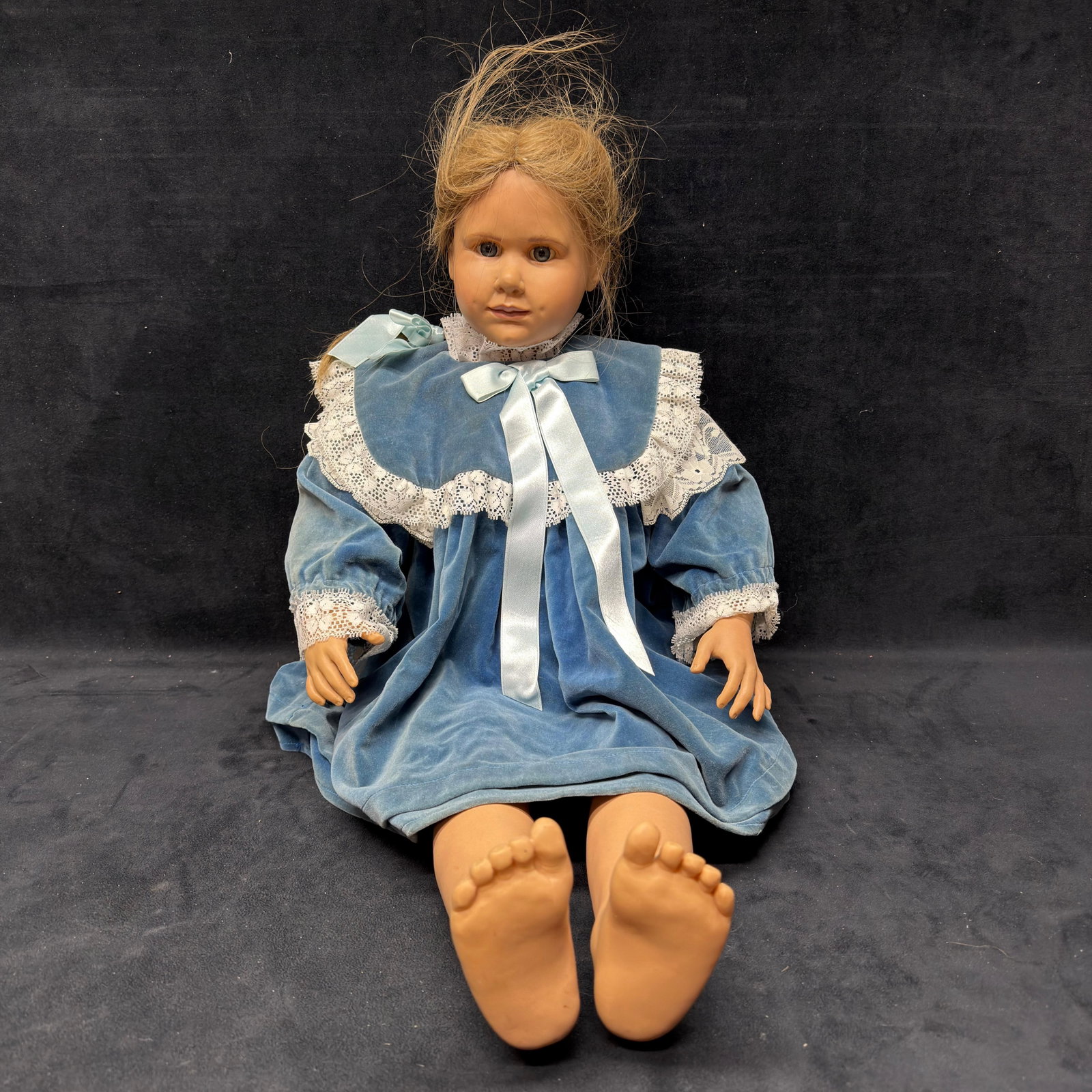 H Gunzel Vinyl Blonde Girl Doll in Blue Velvet Dress (1 of 5)