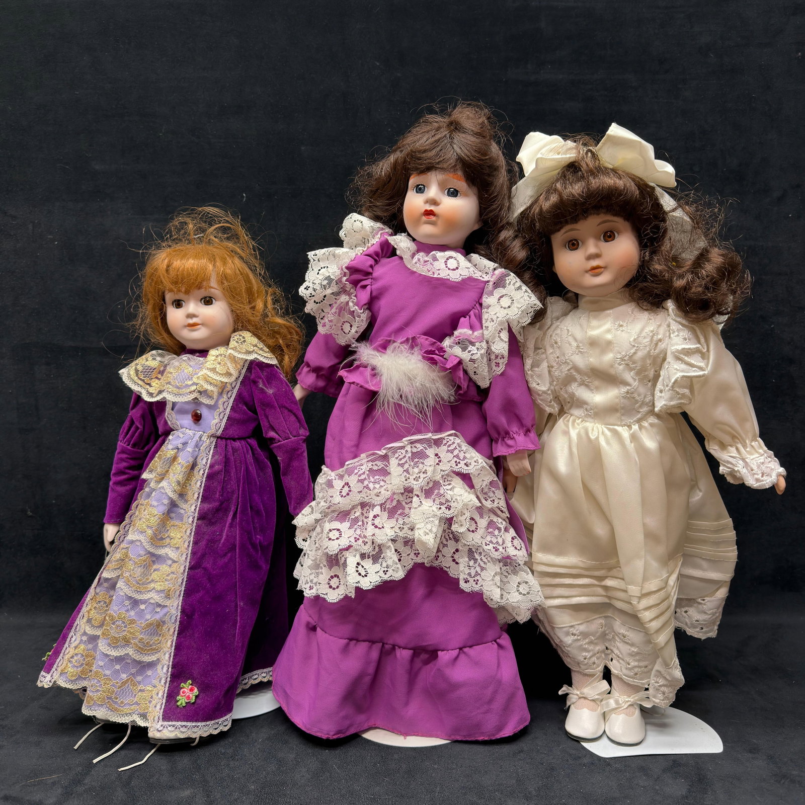 Lot of Three Vintage Porcelain Victorian Style Collector Dolls (1 of 2)