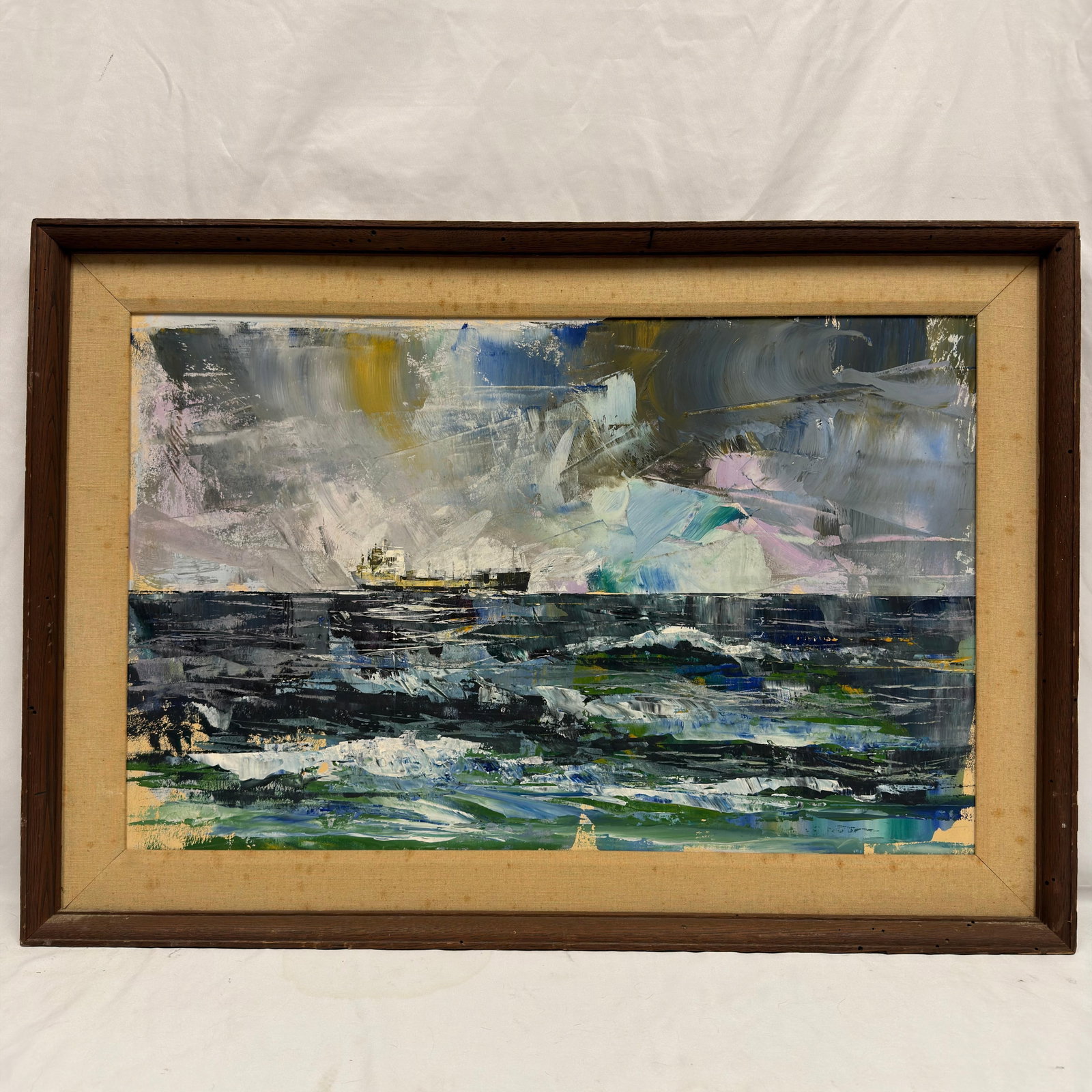 Abstract Maritime Ship Oil Painting on Canvas Unknown Artist (1 of 5)