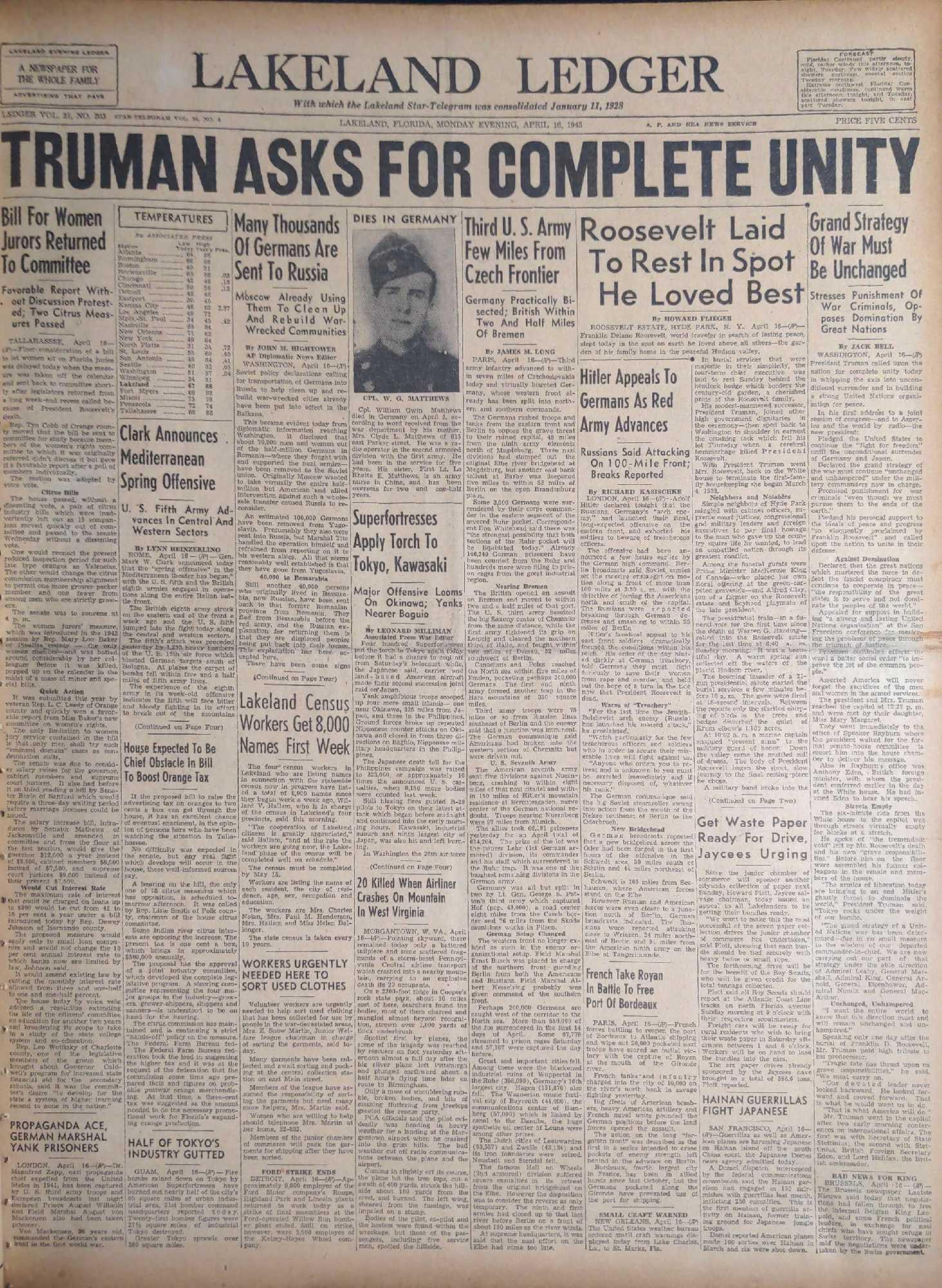 Vintage Bound Florida Lakeland Ledger April To June 1945 (1 of 9)
