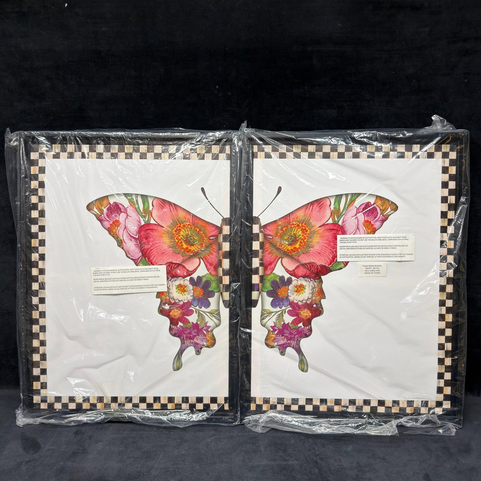 Pair of MacKenzie Childs Flower Market Butterfly Framed Canvas Wall Art (1 of 6)