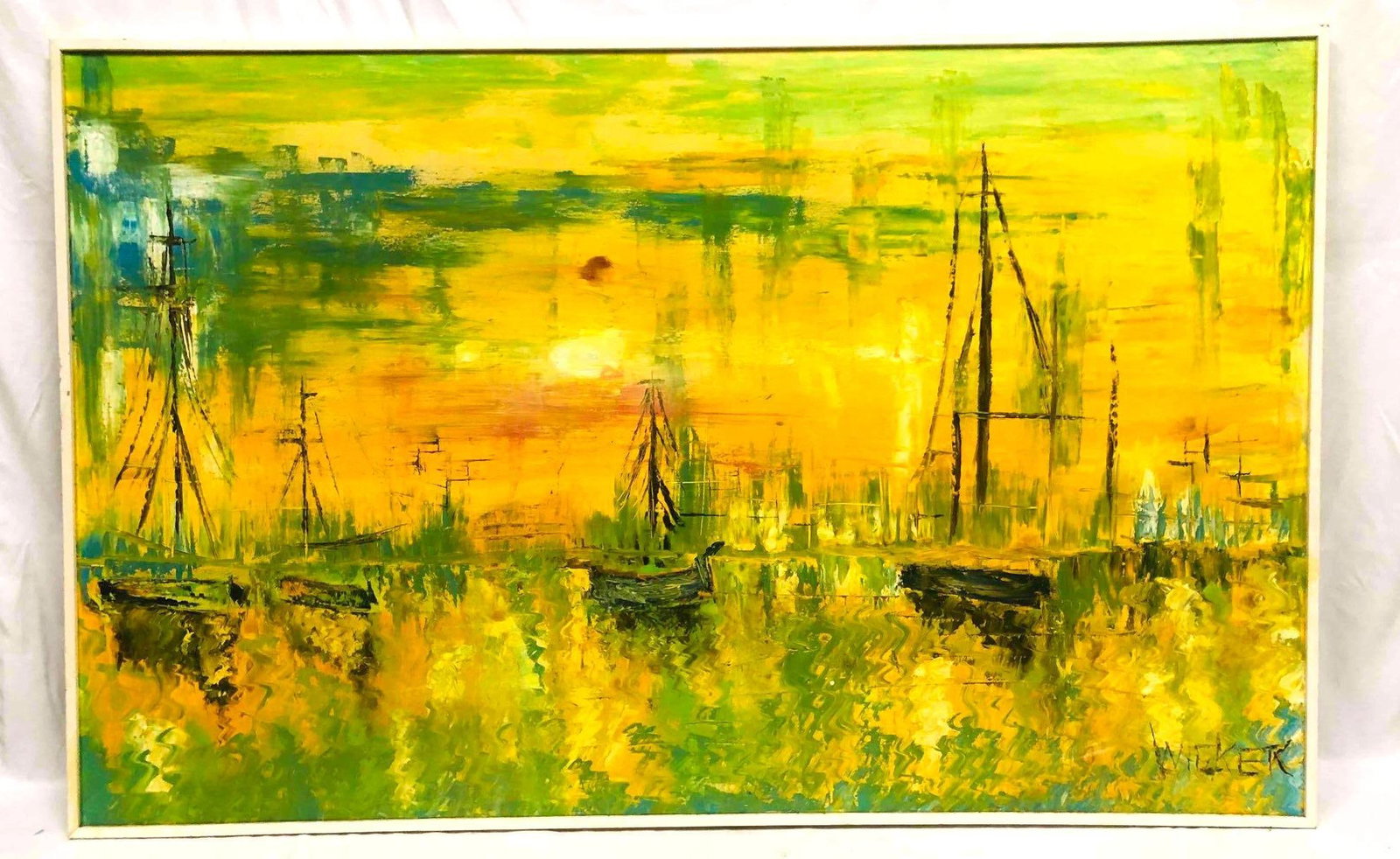 Signed Original Oil Painting "Almost Home" Petists By Wicker: This lot contains a Signed Original Oil Painting "Almost Home" By Wicker. It is approx 34 3/4" x 54 3/4" and it weighs about 6.6lbs. Overall the Painting is in good used condition with some light wear