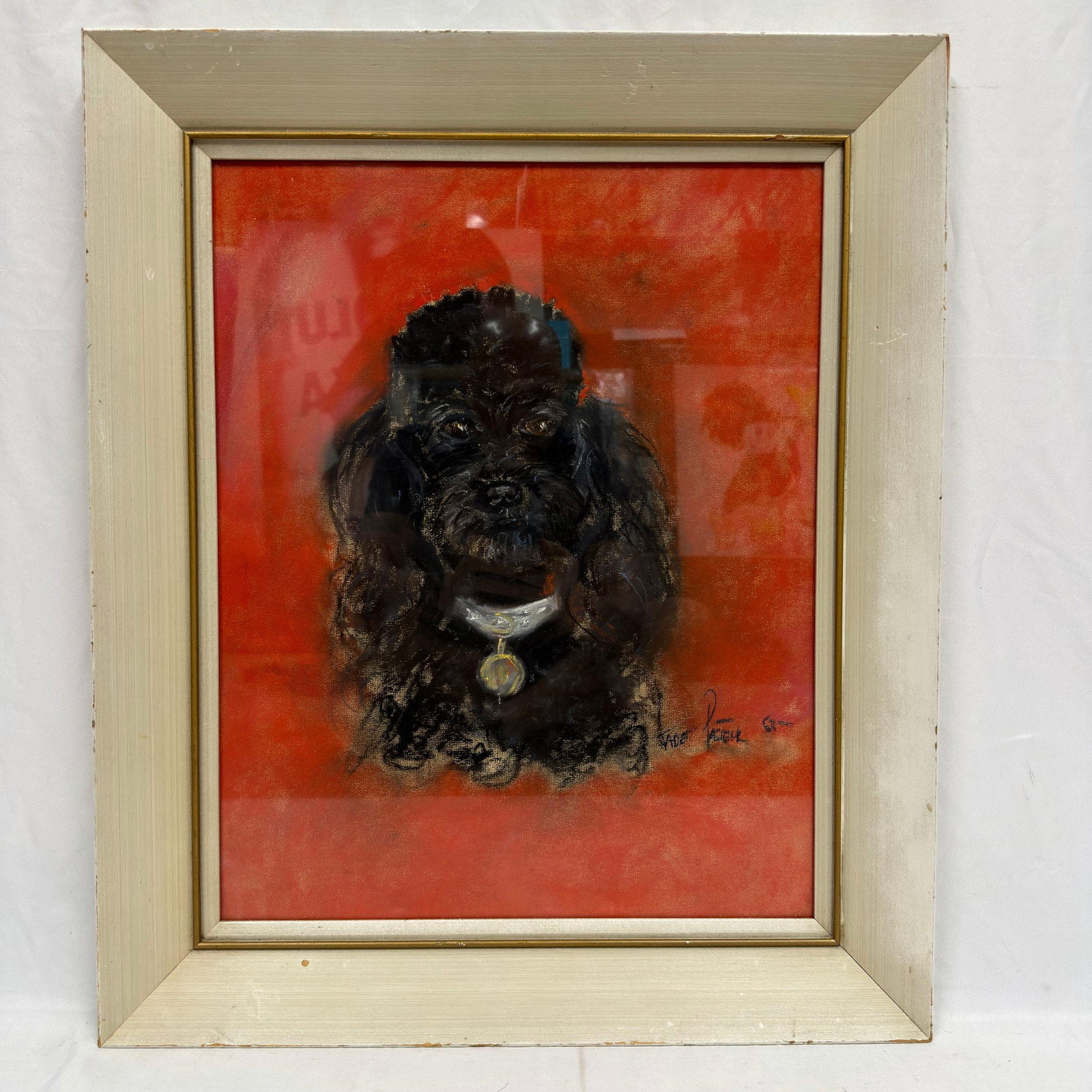 Signed Pastel Portrait of a Black Spaniel Dog Framed (1 of 5)