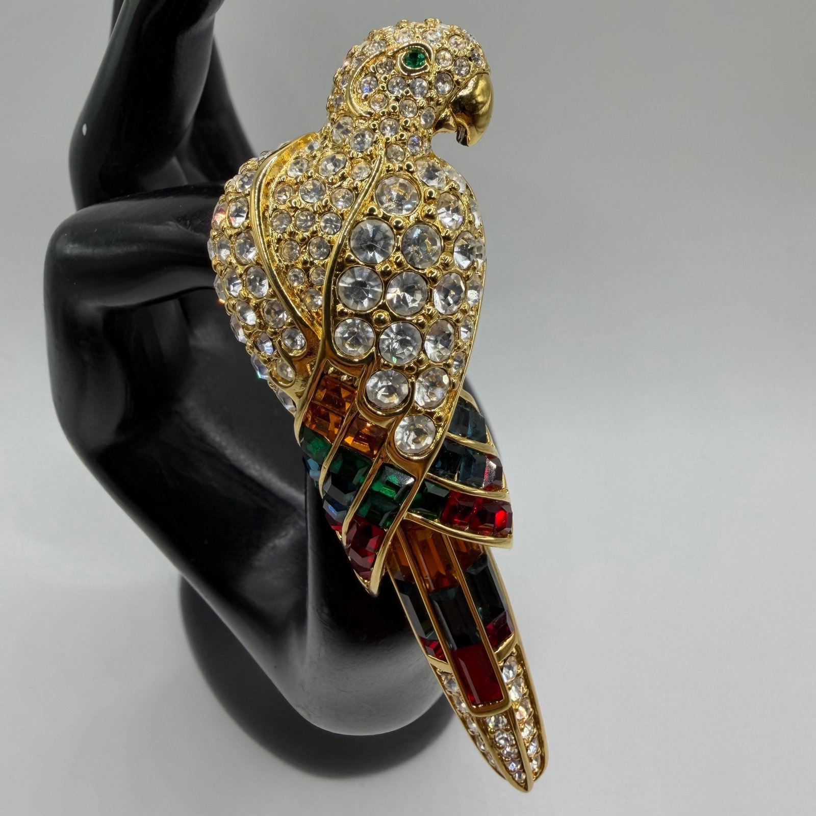 Nolan Miller Multicolor Crystals Parrot Pendant Brooch Gold Tone Bird Swing Necklace (1 of 11)