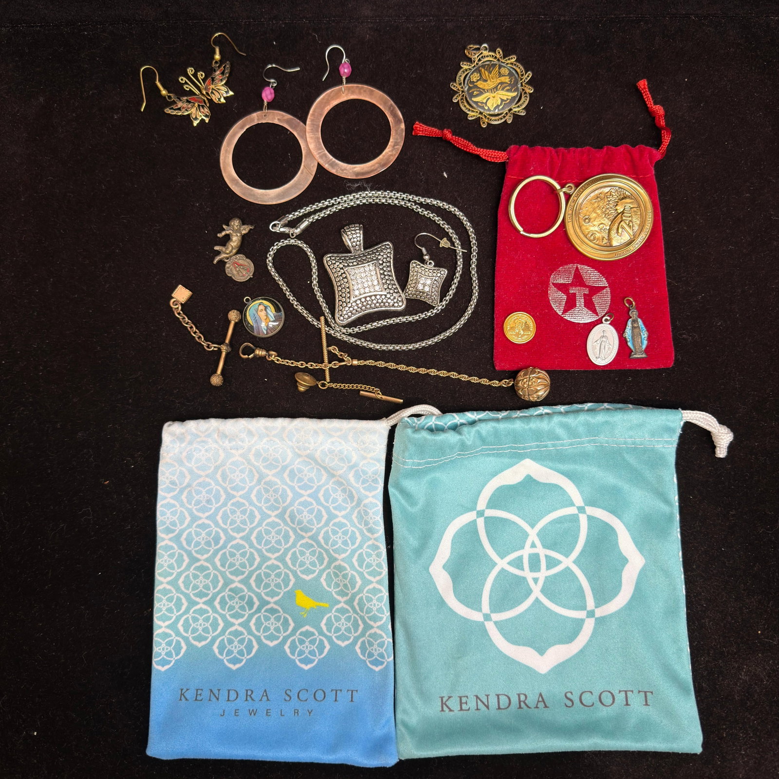 Large Mixed Costume and Religious Jewelry Lot with Kendra Scott Pouches (1 of 7)