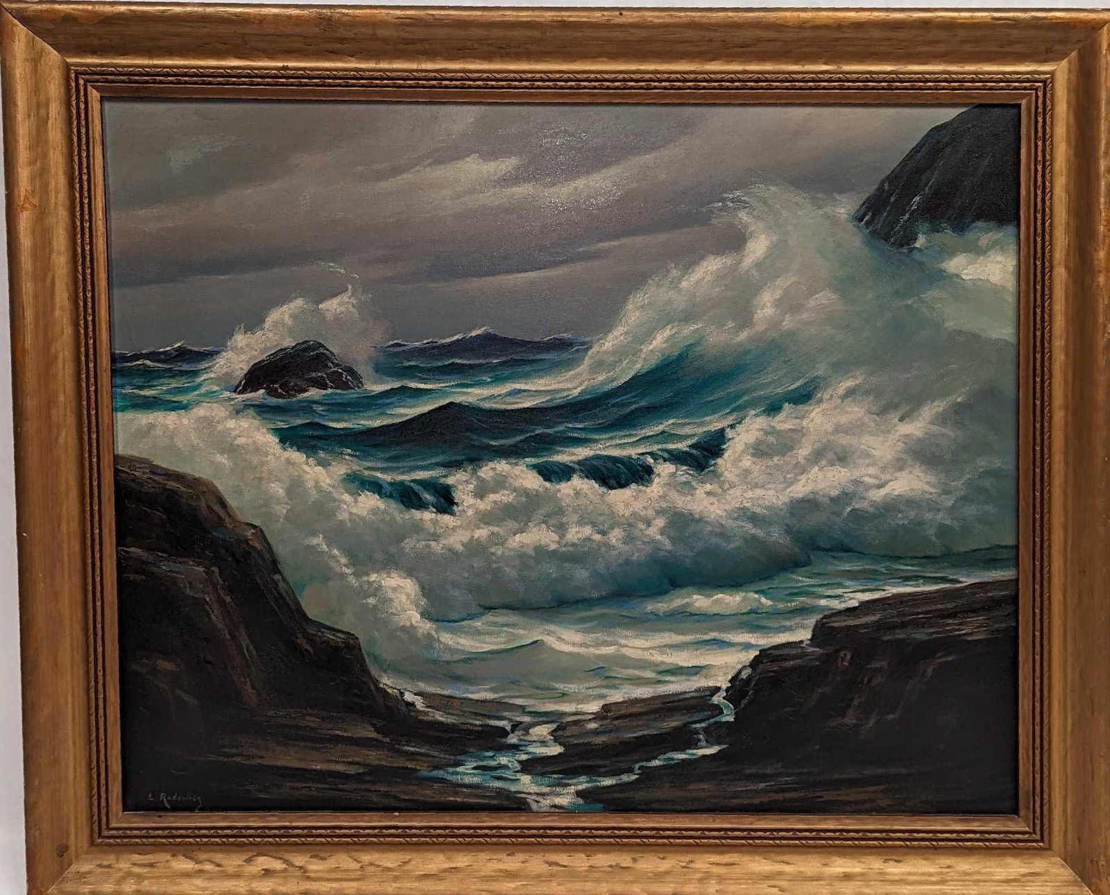 Leonard Rodowicz Seascape Original Oil Painting J: Leonard Rodowicz Seascape Original Oil Painting J. This framed original is approx 35 1/2" x 1 1/4" x 29 1/2" and it weighs 9 lbs. The original was signed by the artist on the bottom left o