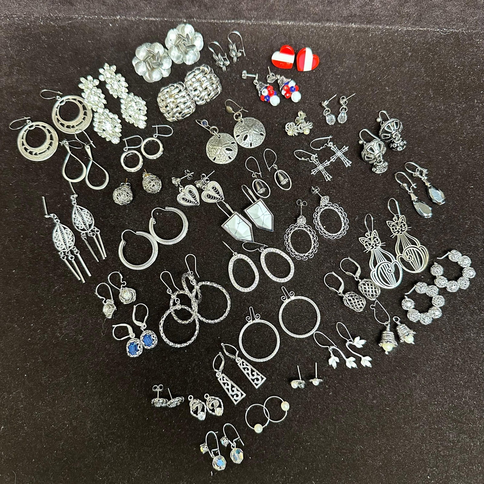 Large Costume Earring Lot Rhinestone and Mixed Styles Silver Tone (1 of 7)