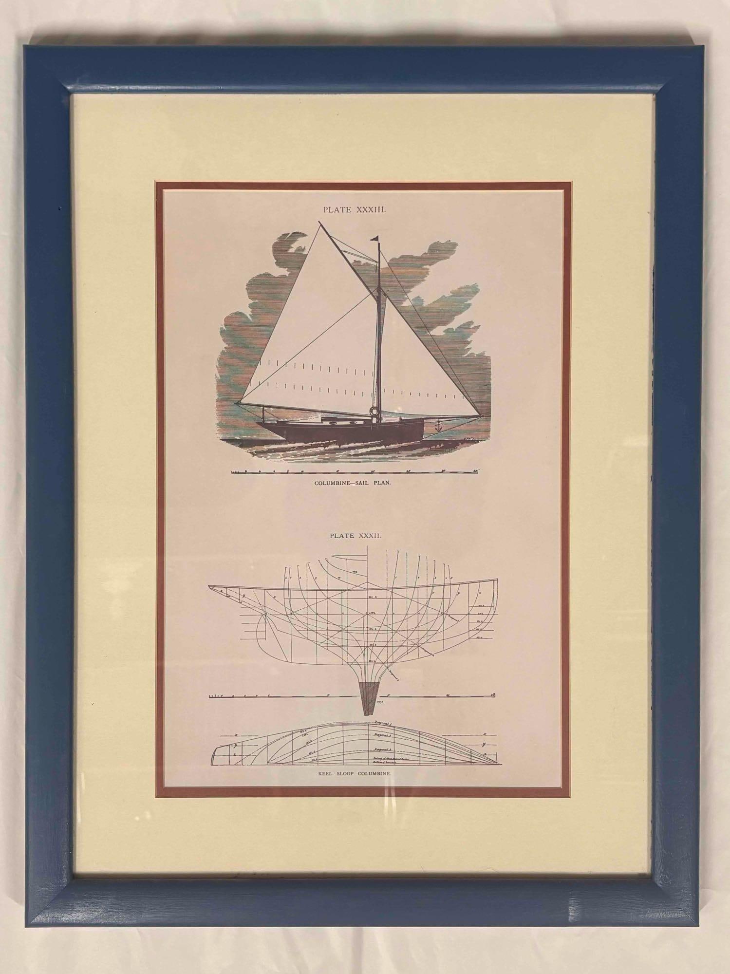 Framed Print of 1887 Small Yachts Their Design and Construction by Charles P Kunhardt, Displayed at: This lot was once displayed on the walls of Disney's Hotel, Yacht Club Resort. The print originates from a book by Charles P. Kunhardt, "Small Yachts: Their Design and Construction", publi