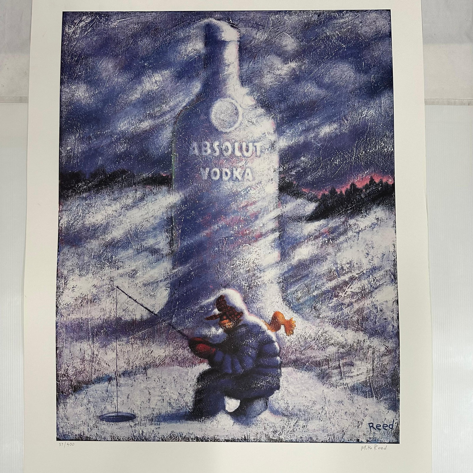 Absolut Vodka Statehood Print Minnesota Mike Reed Hand Signed and Numbered: Limited edition Absolut Vodka “Statehood” lithograph print on paper. Features the iconic Absolut bottle set against a stylized Minnesota-themed landscape. Hand-signed by the artist, Mike