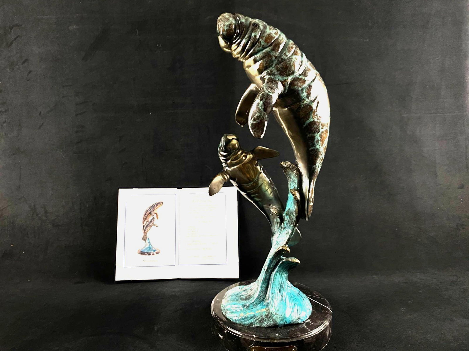 Limited Edition 21" Bronze Sculpture By William Aribu, “Manatees” 002/300 W/ COA (W3): A stunning and highly collectable midcentury bronze sculpture by William Aribu, made in America in the mid-late 20th century. This is titled ‘Manatees’ and is signed by the artist and