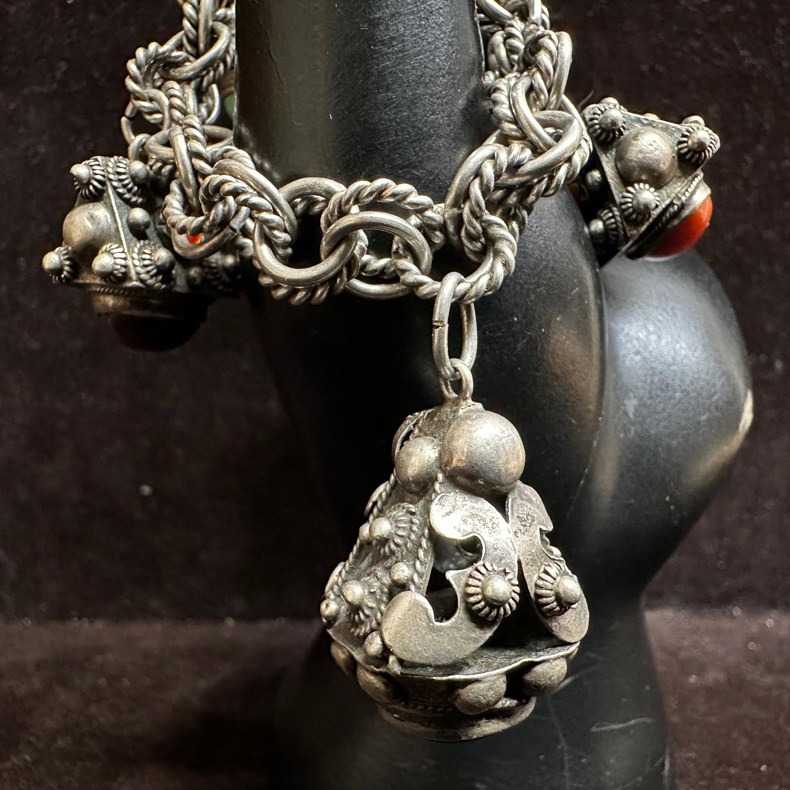 Four Fob Charm Multiple Colored Stone Accent Silver 800 Bracelet Tigers Eye (1 of 9)
