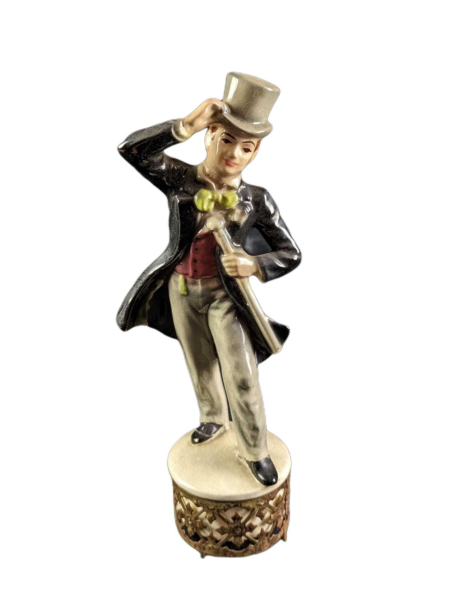 Vintage Sierra Columbia Victorian Man Figurine: Vintage Sierra Columbia Porcelain Victorian Man Figurine. Originally was part of a lamp. This is approx 4" x 3" x 10 3/4" and it weighs 0.84lb. The figurine has some crazing and cracks. Please see the