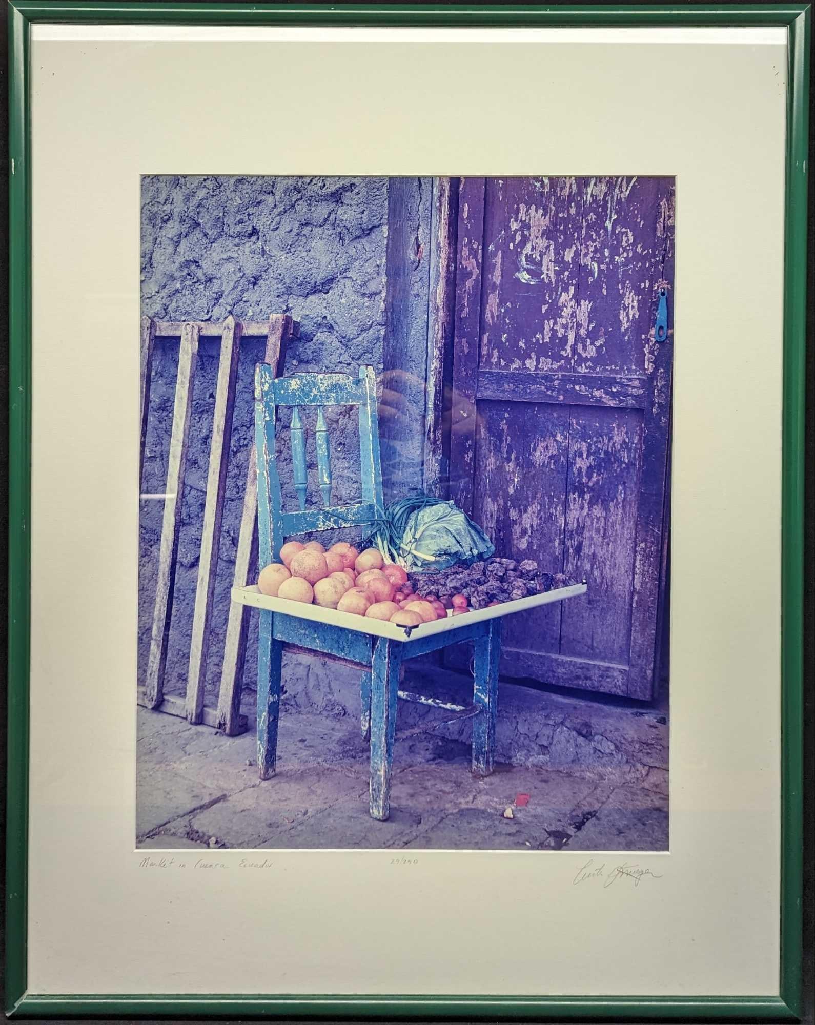 Framed S&N Curtis Krueger Market Cuenca Ecuador Print: Framed S&N Curtis Krueger Market Cuenca Ecuador Print. This is #29 out of #250. The framed photo print is approx 22" x 1 1/4" x 28" and it weighs 7.70lbs. The print/visible image is approx 15" x 19". 