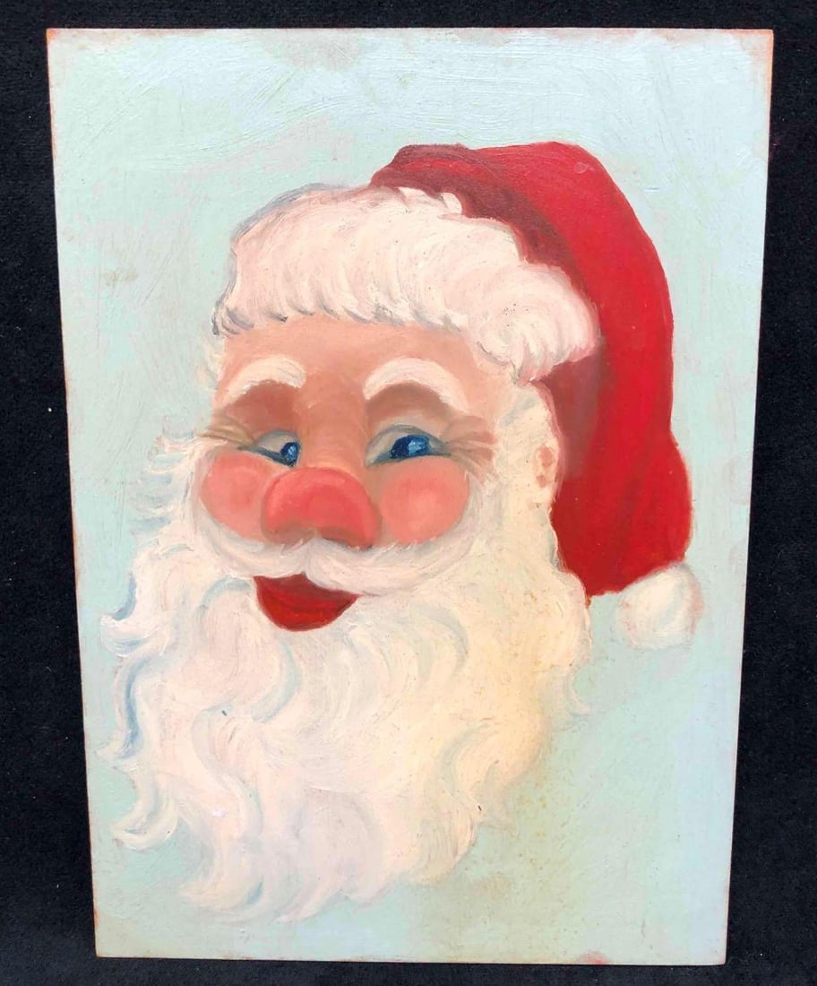 Santa Claus Acrylic On Board: This lot contains an original acrylic on board painting of Santa Claus done by an unknown artist. The board is approx 9 1/2" x 6 3/4" and weighs about 0.2lbs. Overall the painting is in good used