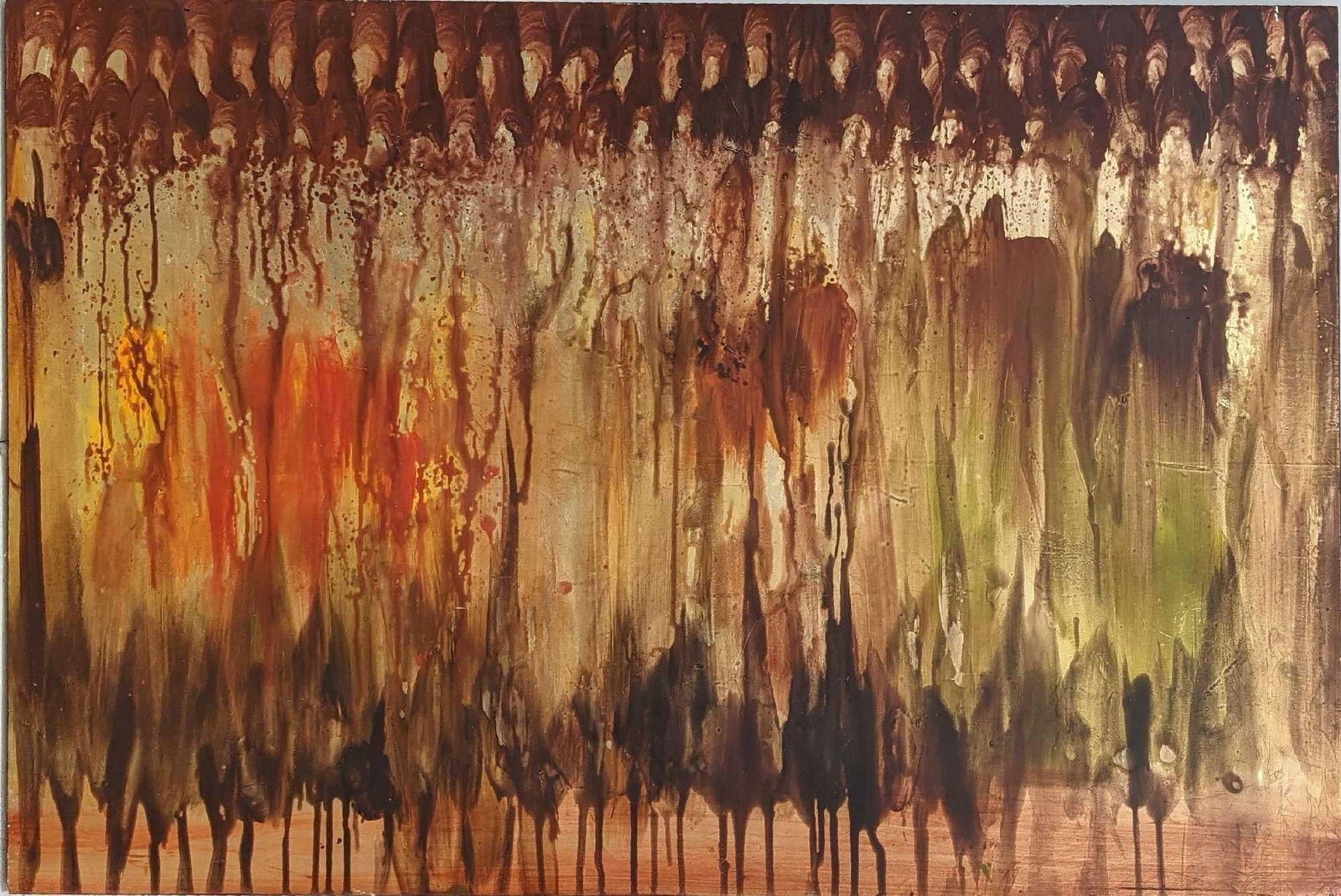 Large Vintage Abstract Print On Wood: Large Vintage Abstract Print On Wood. Artist is unknown, but the print on wood was produced by Uttermost. Is approx 40" x 2" x 59" amd weighs 27.50LBs. The print is in a good, used condition