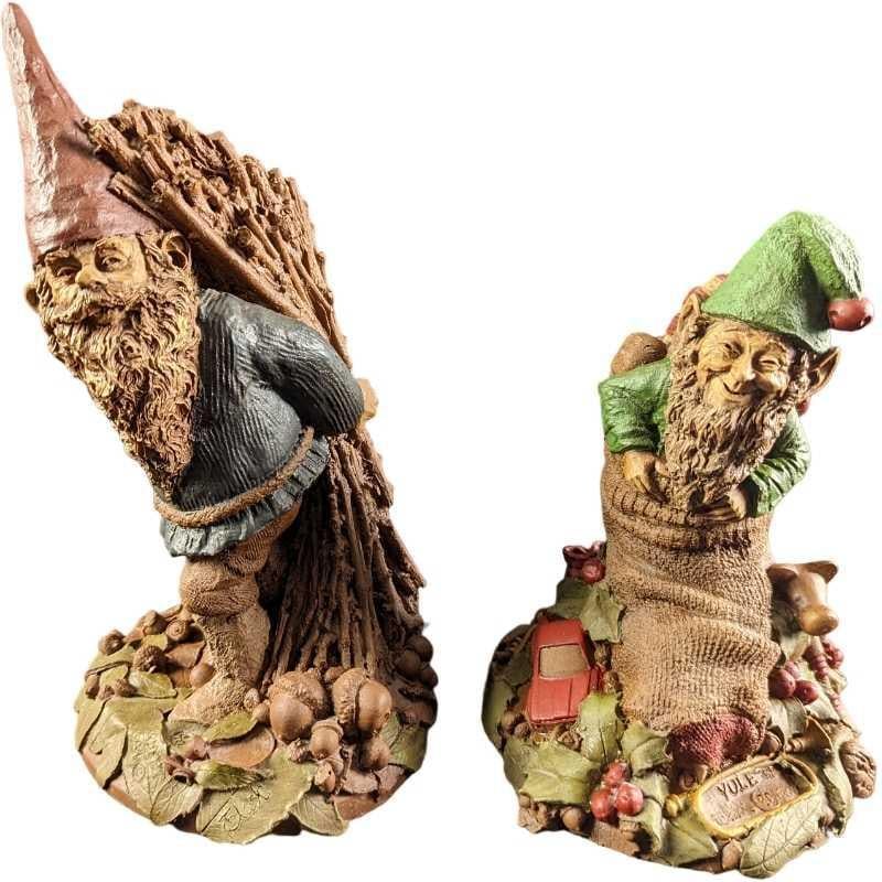 F11 Vintage Tom Clark Yule And Eggbert Gnome Figurines: This lot includes: (1) Yule. This is approx 5 1/4" x 5 1/4" x 7 1/2" and it weighs 2.20lb. Has some signs of wear and a chip on the top of the hat. (1) Ernest. This is approx 5 1/2" x 