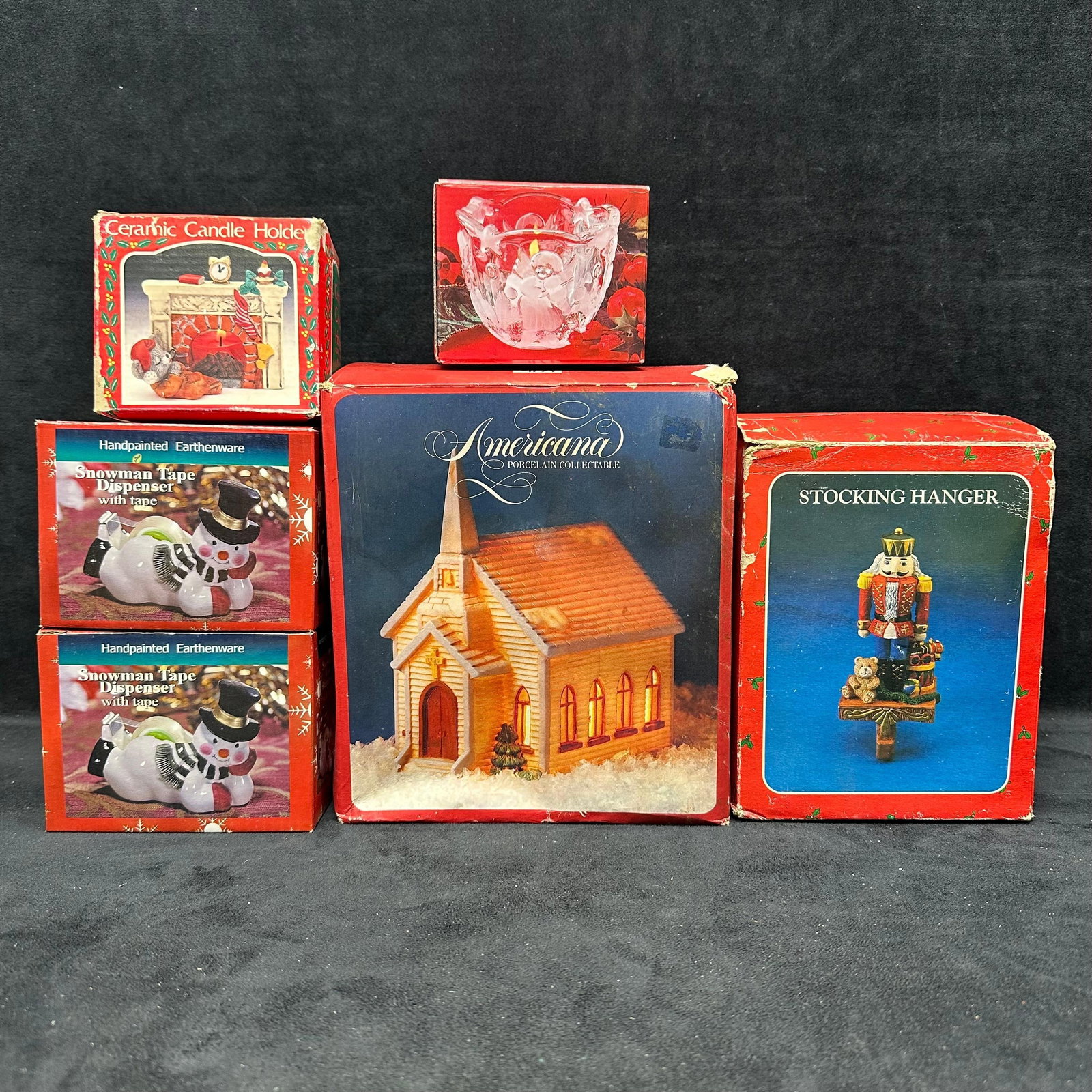 Lot of Boxed Christmas Decor Americana Porcelain Church Mikasa and Holiday Accessories (1 of 8)