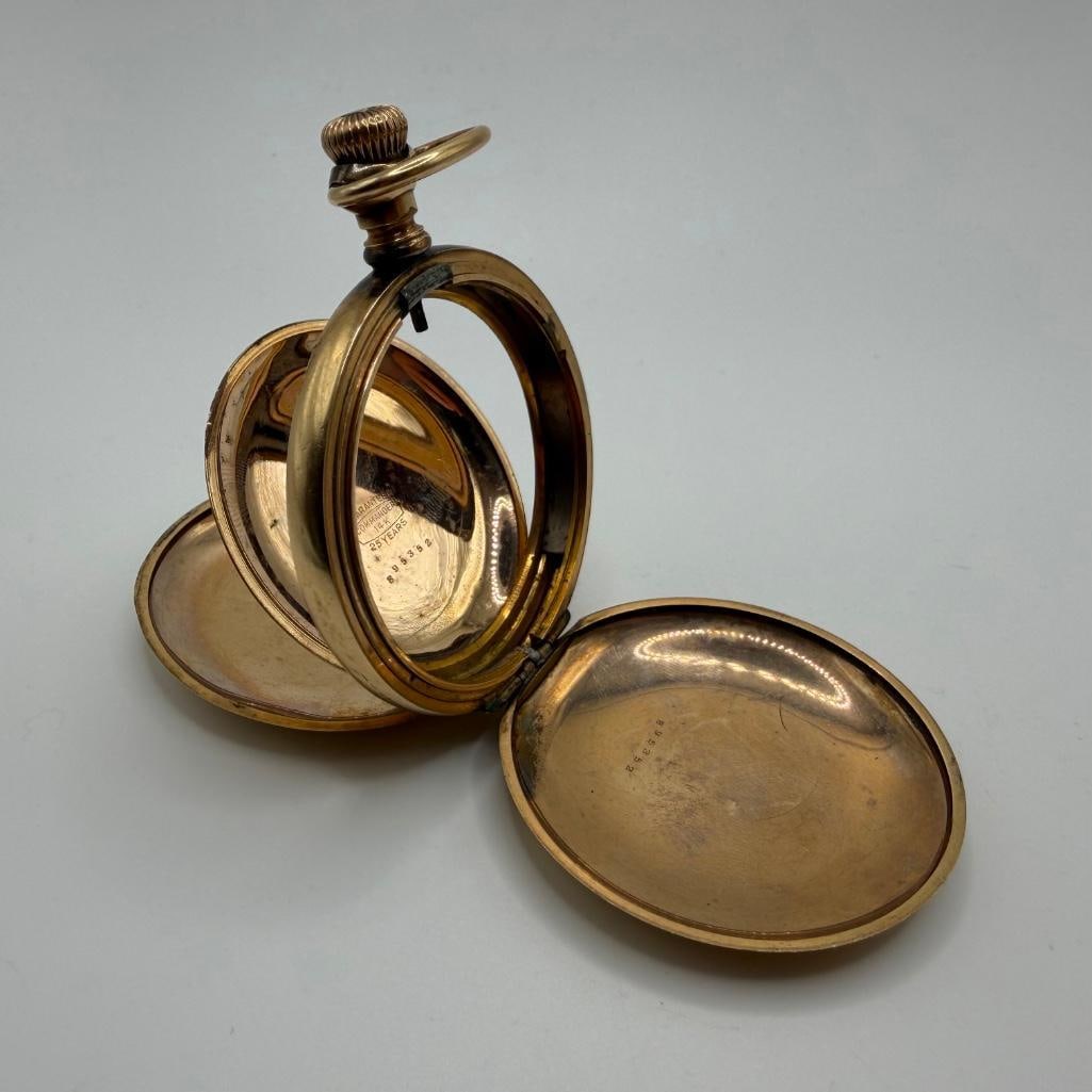 1896 Illinois Watch Co. 14k Gold-Filled Hunter Case: This piece of jewelry has been tested and researched prior to listing. Please view all our pictures they are part of our description. DETAILS: Metal - 14k Gold Filled Color - Yellow Gold Jewels - 7j H