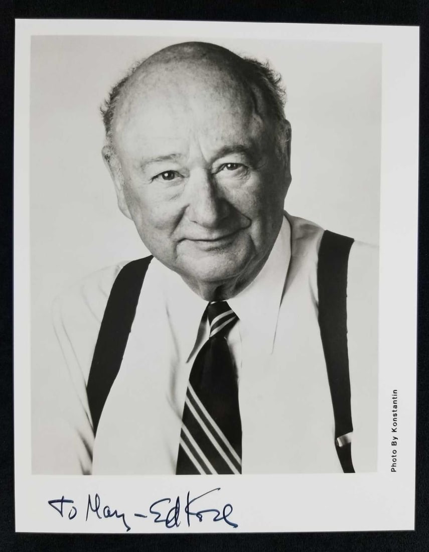 Autographed Photo of Ed Koch, NYC Mayor and People's Court: No COA, but came from an avid celebrity autograph collector and believed to be real. In mint condition with no known damages such as creases, rips or tares. Measures 8" x 10". We do not g