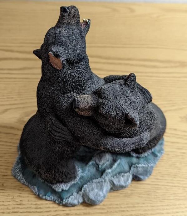 LE Bears Wet and Wild Sculpture by Gary Stevenson: This highly detailed and realistic miniature sculpture of two black bears in water titled: "Bears: Wet and Wild" by Gary Stevenson is replicated in wood resin and hand painted with acrylics. The growl