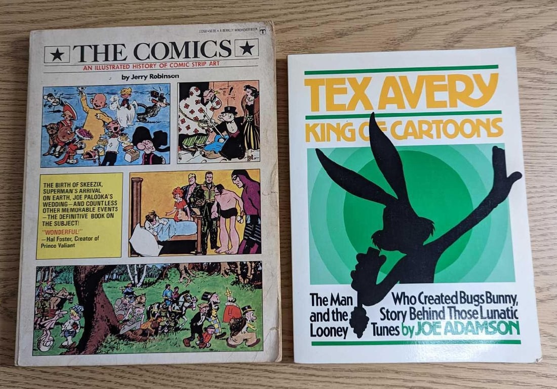 2 Vintage Tex Avery Animation & Comic Strip Art Books: This lot includes: (1) The Comics - An Illustrated History Of Comic Strip Art By Jerry Robinson. This was published by the Berkley Publishing Corporation (New York) in 1976. This softcover is approx 9