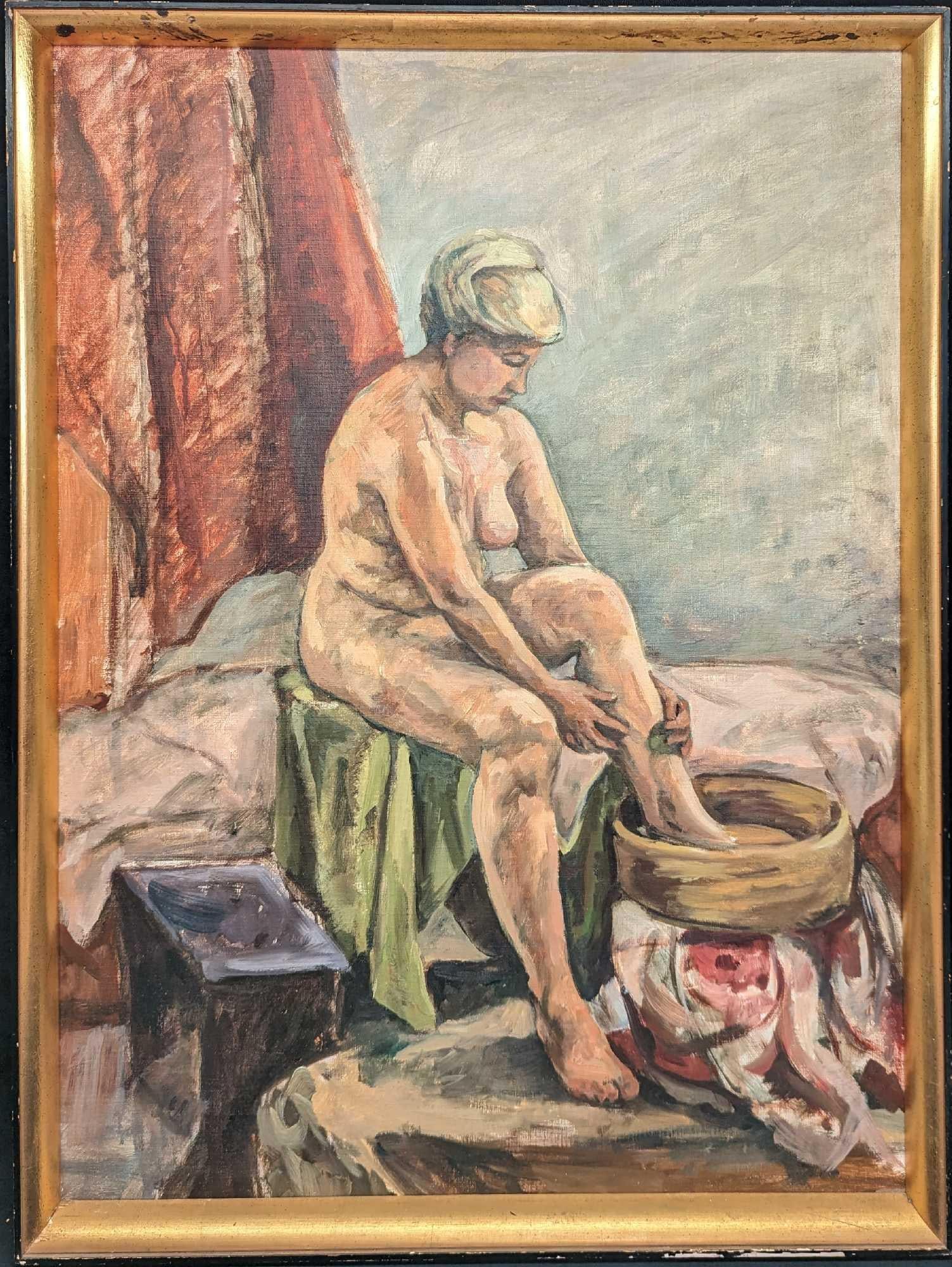 Vintage Framed Nude Woman Watercolor On Canvas: Vintage Framed Nude Woman Watercolor On Canvas. There is no signature on the original, but the previous owner noted that this was done by an artist named Arlene Friedman. The framed original is approx