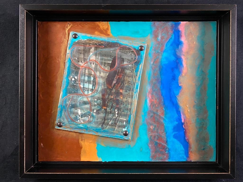 Etta Jean Juge "Dancing to Mozart" Encaustic/MM: Etta Jean Juge "Dancing to Mozart" Encaustic/MM This piece, titled Dancing to Mozart, by Etta Jean Juge is an encaustic mixed media painting done on board. It combines wax, pigments,