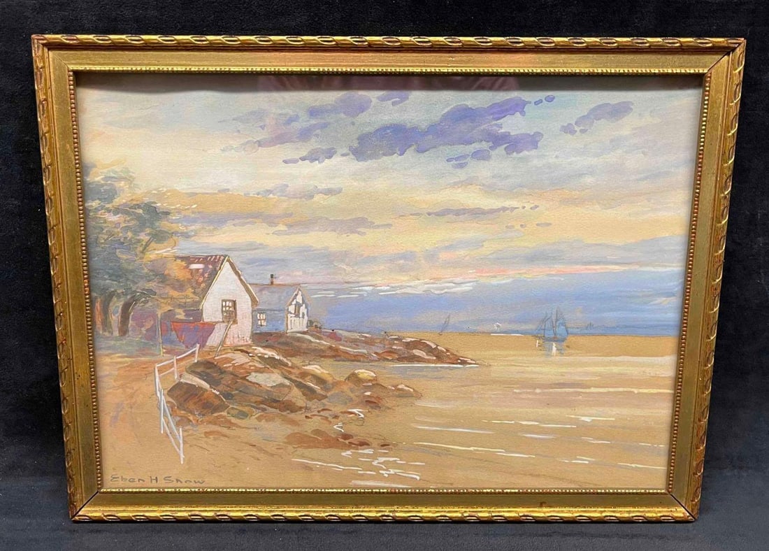 Signed & Framed Eben H Snow Watercolor: This lot contains a Signed & Framed Eben H Snow Watercolor. The frame is approx 11 1/4" x 15 1/4" while the watercolor is approx 9 3/4" x 13 3/4". Total weight is approx 2.3lbs. Overall the frame
