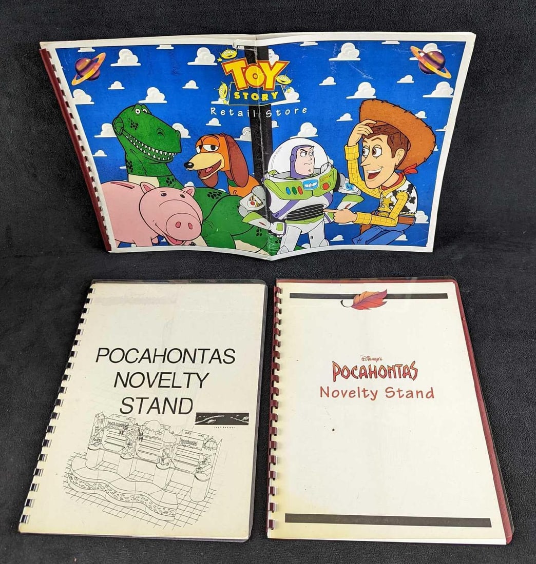 Disney Toy Story & Pocahontas Novelity Stand Guides: This lot includes: (2) Disney Pocahontas Novelty Stand Guides. The covers are different, but the insides are the same. A picture guide for some Pocahontas merchandise stands.One shows an larger d