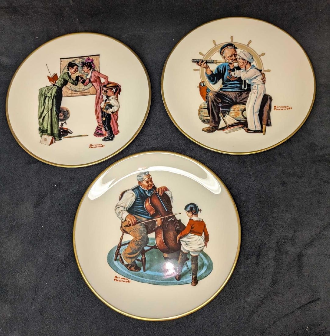 3 Vintage Collectible Norman Rockwell Plates: 3 Vintage Collectible Norman Rockwell Plates. This lot comes with: (1) Grandpa's Girl. (1) Back To School. (1) Ship Ahoy. These were released in 1978 by &#