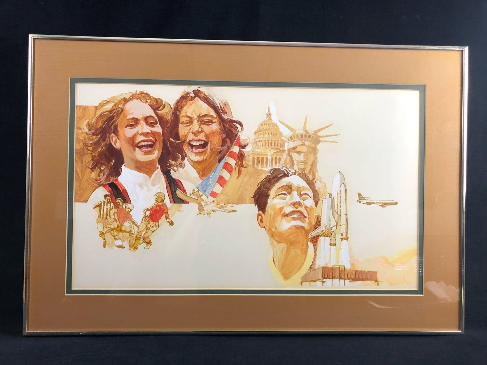 Americana Acrylic Painting Original United States: Original Acrylic Painting United States Americana Space Shuttle Soccer White House Statue of Liberty The image is an original drawing that has been painted with acrylic. The images highlight people of