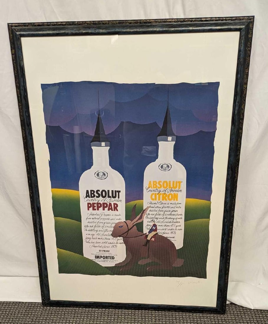 S&N Absolut Statehood: Kentucky Joe Petro III Print: S&N Absolut Statehood: Kentucky Joe Petro III Print. This lithograph is #74 out of #400. The framed print is approx28 3/4" x 1 1/4" x 41" and it weighs 12lbs. The backing has some rips