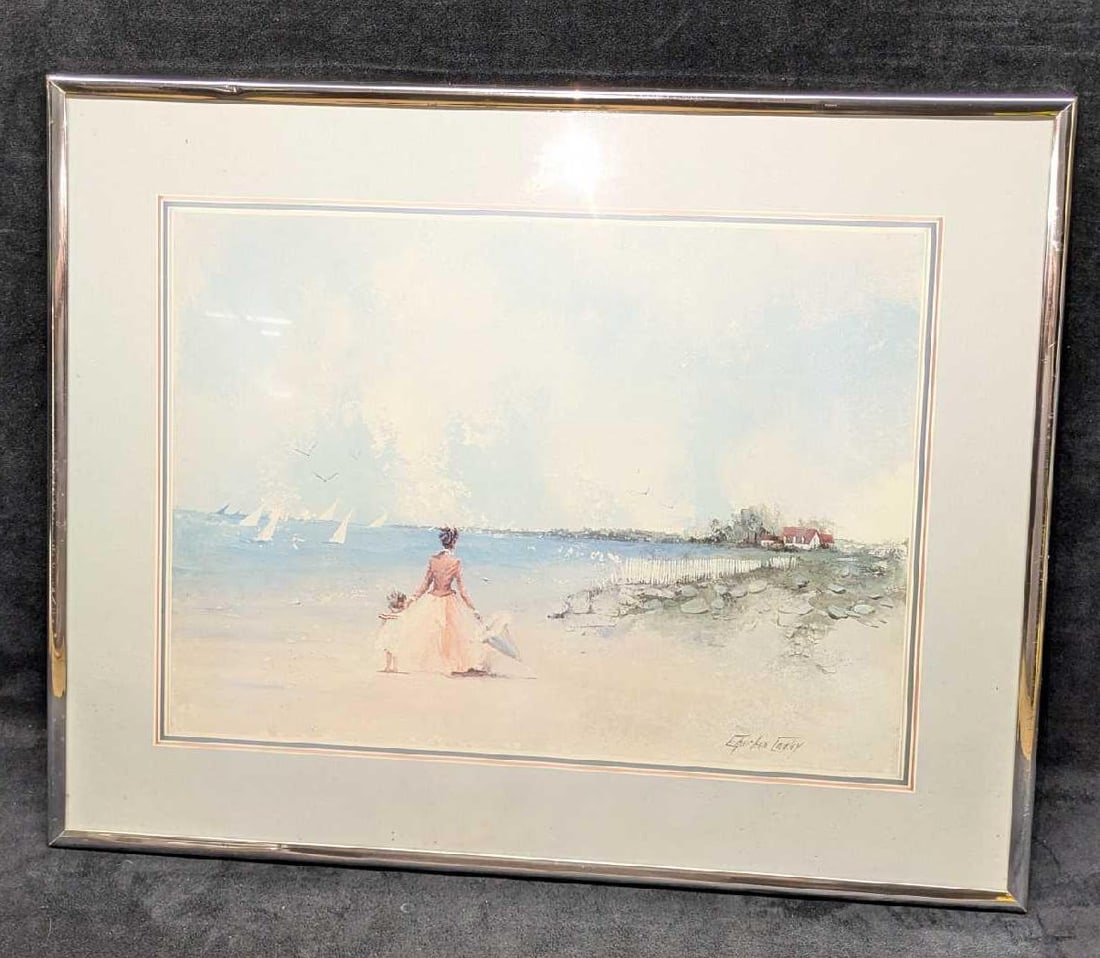 Framed Charlene Cawley Lady & Child Print: Framed Charlene Cawley Lady & Child Print. This is approx 20" x 3/4" x 15 7/8" and it weighs 2.50lbs. The frame has markings and scratches and the plex has some markings and smudges. Please note, the