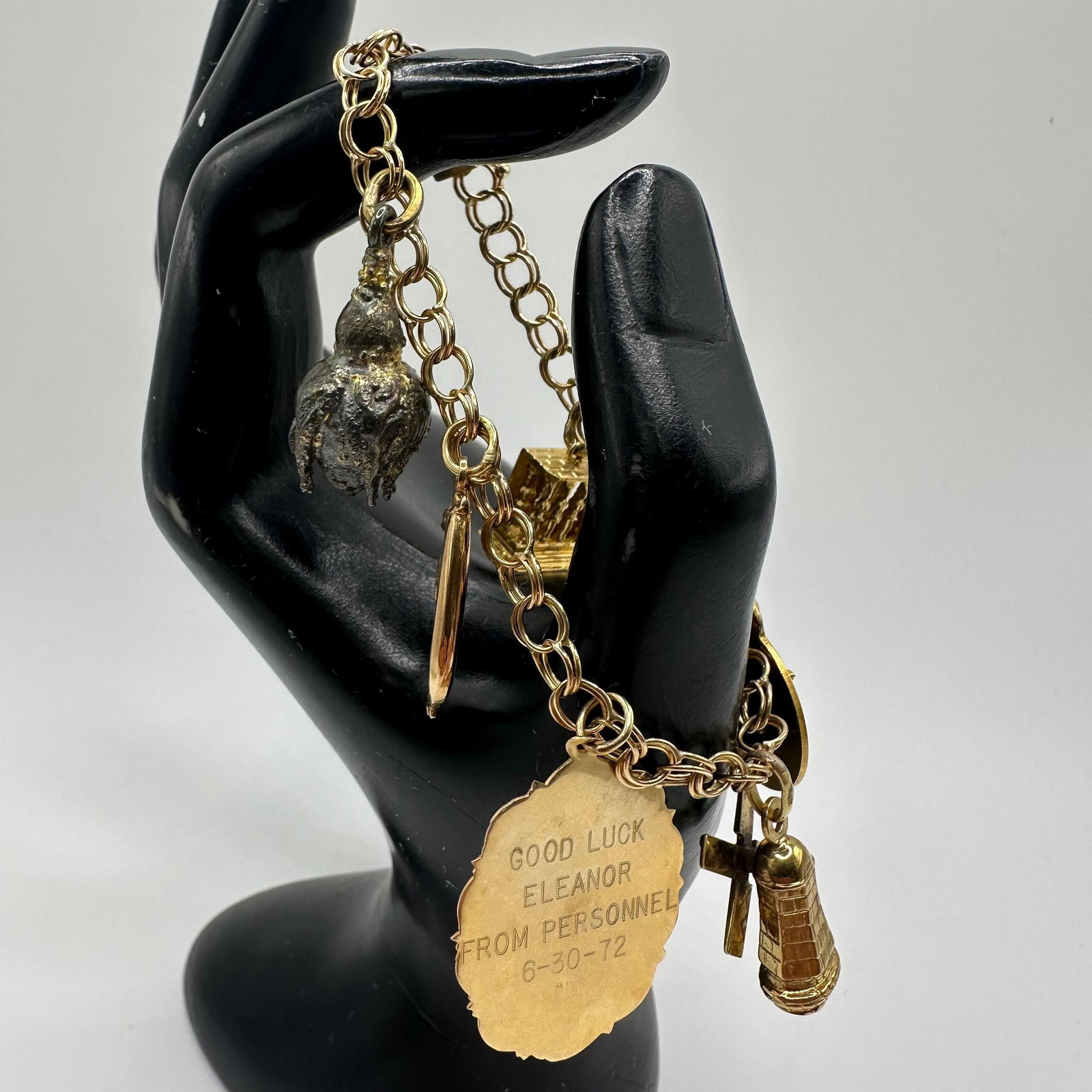 14K Gold Vintage European Theme Personalized Charm Bracelet: This item is in good pre-owned, previously used/displayed condition with noticeable light wear and surface scratches. Please reference all photos for full details. This piece of jewelry has been teste