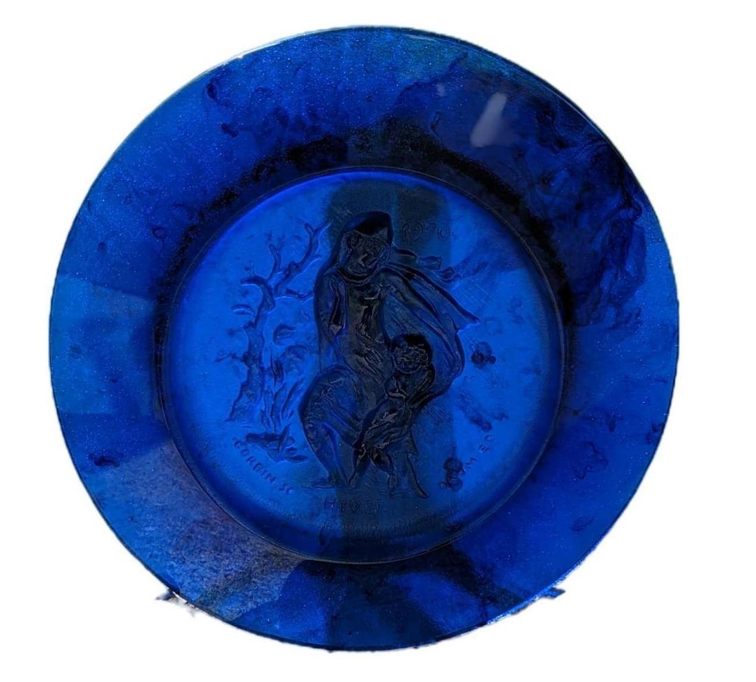 Winter French Daum Crystal Plate By Corbin: Blue crystal plate "Hiver" (Winter) Number 425/2000. This plate is approx 10 1/2" x 10 1/2" x 3/4" and it weighs 4.04lbs. This plate was designed by Raymond Corbin and released in 1970. The plat