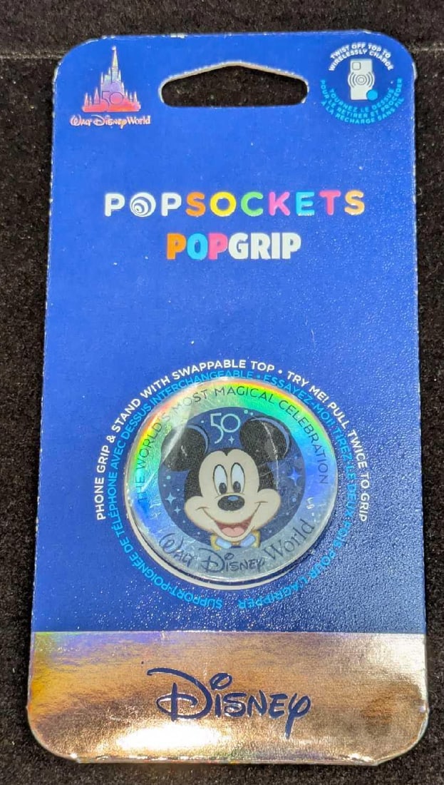 Disney 50th Anniversary Mickey Mouse Phone Popsockets Popgrip: Disney 50th Anniversary Mickey Mouse Phone Popsockets Popgrip . New In package. This is approx 2 3/4" x 1/4" x 5 3/4" and it weighs 0.06lb. The Popgrip has never been removed from its pack