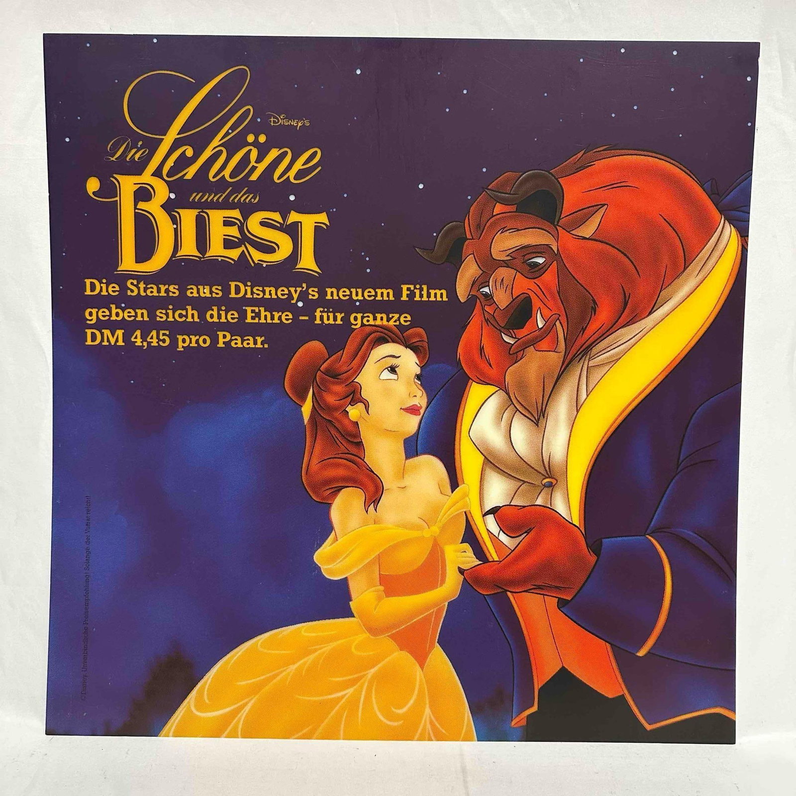 1991 Disney Beauty and The Beast Promotional Advertisement Plastic Acrylic Ad Sign German (1 of 6)