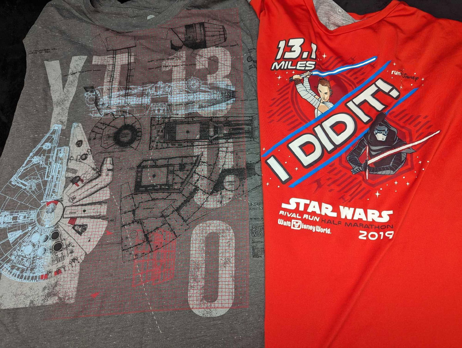 2 Star Wars Men's XL Shirt Millennium Falcon & RunDisney Shirts: 2 Star Wars Men's XL Shirt Millennium Falcon & RunDisney Shirts. This lot includes: (1) Men's XL Star Wars Millennium Falcon Tank Top Sleeveless Shirt. This was made of cotton an